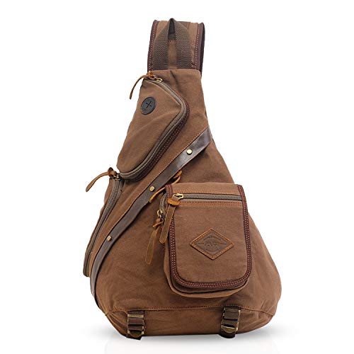 FANDARE Unisexo Bolsa de Pecho Hombres Bolso de Hombro Lona Bolso Messenger Sling Daypacks Bolso Bandolera para Deportes Gimnasio Viajes Excursiones Senderismo Acampada Marrón FANDARE Unisexo Bolsa de Pecho Hombres Bolso de Hombro Lona Bolso Messenger Sling Daypacks Bolso Bandolera para Deportes Gimnasio Viajes Excursiones Senderismo Acampada Marrón