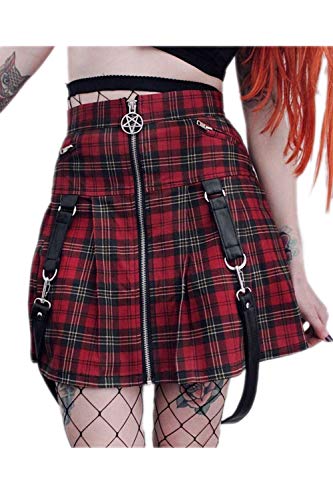 Fanvans Mini Vestidos Plisados con Cremallera para Mujer Punk Línea A Rojo L Fanvans Mini Vestidos Plisados con Cremallera para Mujer Punk Línea A Rojo L
