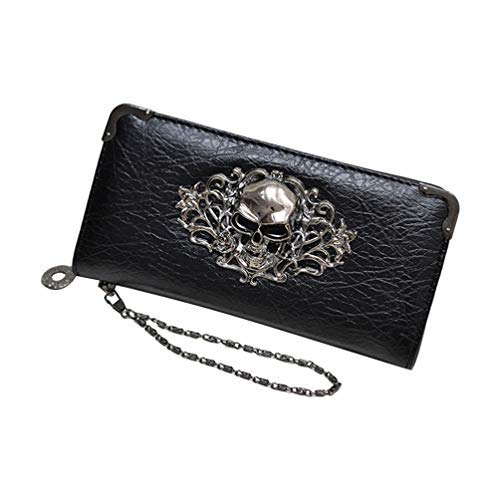 FENICAL Monedero de las mujeres largo Retro Punk Dice Wallet cráneo bolso de embrague para la decoración del partido de Halloween (negro)