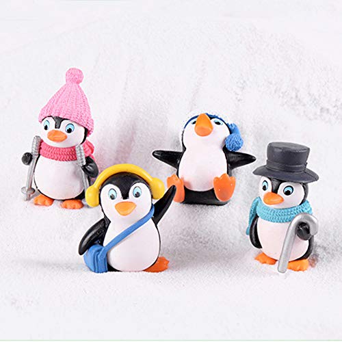 Figuras de pingüino en miniatura, 4 piezas, mini pingüino de invierno, decoración bonita de resina, manualidades, mini paisaje, miniatura, figuras de hada, 4 Pieces, Tamaño libre