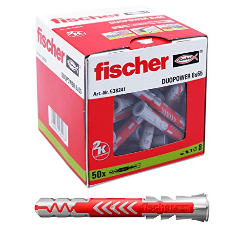 Fischer 538241 taco de nylon, Gris y Rojo, 8x65 (Caja 50 tacos)