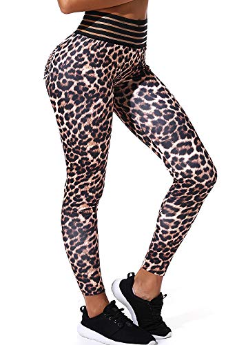 FITTOO Mallas Pantalones Deportivos Leggings Mujer Yoga de Alta Cintura Elásticos y Transpirables para Yoga Running Fitness Leopardo X-Large