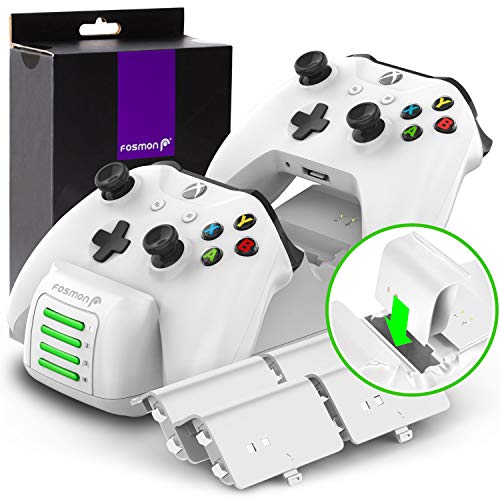 Fosmon Quad PRO Base de Cargador Compatible con Mando Xbox One/One S/One X/Elite (No Para Xbox Series X/S 2020), Dual Dock + 2 Cargador de Batería Estación con 4 Batería Recargable - Blanco Fosmon Quad PRO Base de Cargador Compatible con Mando Xbox One/One S/One X/Elite (No Para Xbox Series X/S 2020), Dual Dock + 2 Cargador de Batería Estación con 4 Batería Recargable - Blanco