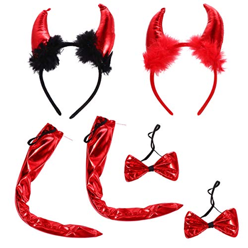 FRCOLOR Teufel Hörner Halloween - Cinta para el pelo, 2 frases de diablo rojo, cuernos y pajarita