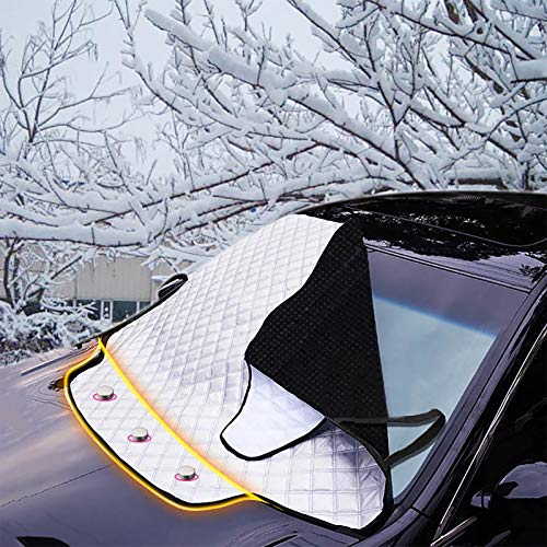 FREESOO Protector de Parabrisas, Protector para Parabrisas con Imán Cubierta de Parabrisas Coche Protege de Rayos Antihielo Nieve UV Lluvia Funda Plegable Parabrisa Delantero Universal, 190cm x 126cm