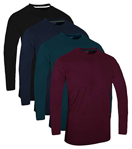 FULL TIME SPORTS® 3 4 6 Paquete Assorted Langarm-, Kurzarm Casual Top Multi Pack Rundhals Camisetas (XXX-Large, 4 Pack - Long Sleeve Verde Negro Marrón Azul Marino)