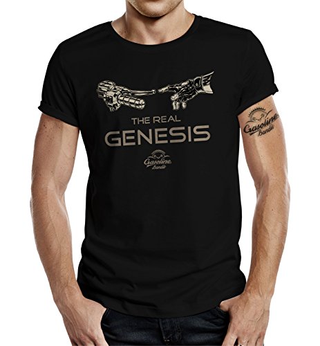 Gasoline Bandit - Camiseta original de motorista con diseño de The Real Genesis Negro L
