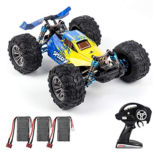 GoolRC F17 Coche de Carreras de Alta Velocidad 70 km / h 1/14 2,4 GHz sin Escobillas 4WD RC Coche para Adultos Off-Road Drift Car RTR con Chasis de Metal (3 Batería, Azul)