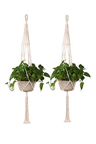 Goomp Macetero de macramé para interior y exterior, 89 cm, blanco, 2 unidades Goomp Macetero de macramé para interior y exterior, 89 cm, blanco, 2 unidades