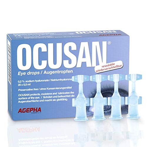 Gotas para los ojos Ocusan® | Lágrimas artificiales para ojos secos | Apto para lentes de contacto | Completamente sin conservantes | Ácido hialurónico