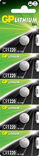 GP CR1220 3V - Pack de 5 Pilas CR 1220 de Litio botón | Litio Puro, Mayor Rendimiento y duración | Sin Mercurio | Pack Compuesto por 1 blíster de 5 Pilas CR1220 / DL1220 envasadas Individualmente GP CR1220 3V - Pack de 5 Pilas CR 1220 de Litio botón | Litio Puro, Mayor Rendimiento y duración | Sin Mercurio | Pack Compuesto por 1 blíster de 5 Pilas CR1220 / DL1220 envasadas Individualmente