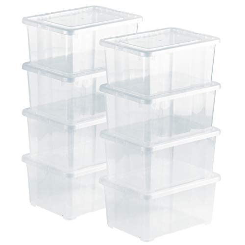 Grizzly 8 x Caja de Almacenaje con Tapa de 1,7 L - Cajón de Plástico Transparente Apilable - Caja Multiusos Organizador de Armarios para Ordenación de Ropa