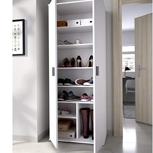 HABITMOBEL Armario Auxiliar Blanco Multiusos 2 Puertas 6 estantes, Medidas: Alto 190cm. Ancho 61cm. Fondo 35cm.