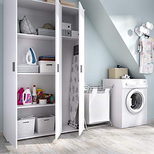 HABITMOBEL Armario Multiusos de 3 Puertas con 4 estantes y escobero Color Blanco. Medidas: Alto 190cm. Ancho 116cm. Fondo 35cm. HABITMOBEL Armario Multiusos de 3 Puertas con 4 estantes y escobero Color Blanco. Medidas: Alto 190cm. Ancho 116cm. Fondo 35cm.