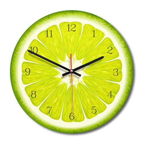 HETUI Reloj de Pared Redondo acrílico con Forma de Fruta, 28 diámetros, decoración del hogar, decoración de Pared (Verde)