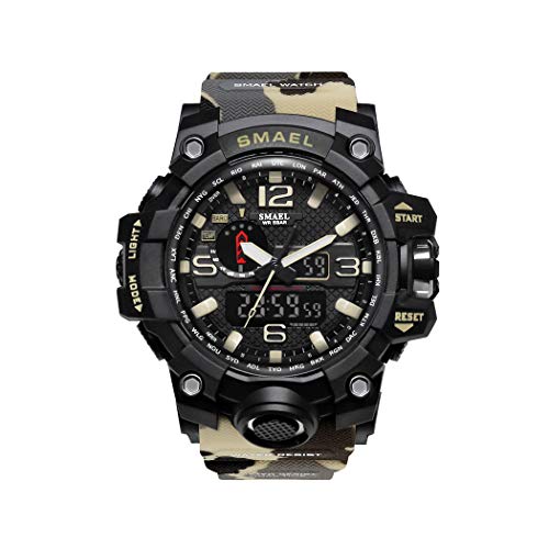 Hombre Relojes, L'ananas Al Aire Libre Deportes Multifuncional Camuflaje Militar LED Relojes de Pulsera Men Watches (Caqui)