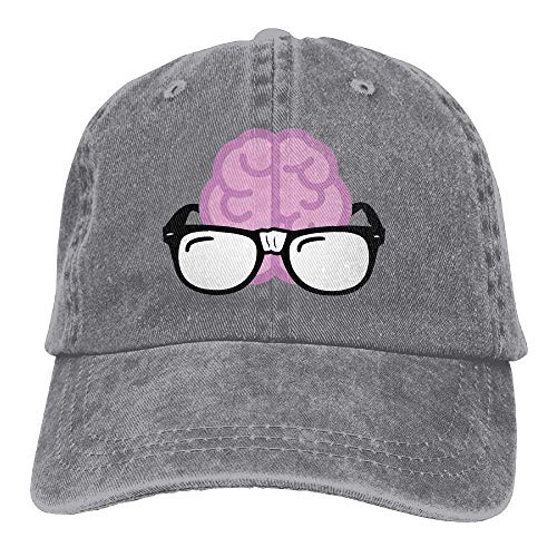 Hoswee Unisexo Gorras de béisbol/Sombrero, Brain with Glasses Denim Baseball Caps Hat Adjustable Cotton Sport Strap Cap for Men Women