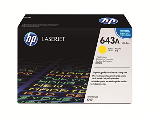 HP 643A Q5952A Amarillo, Cartucho Tóner Original, de 10.000 páginas, para impresoras HP Color LaserJet 4700, 4700dn, 4700dtn, 4700n, y 4700ph+