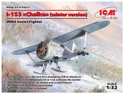 ICM 32011 I-153 (versión de Invierno), WWII Soviet Fighte Maqueta de maqueta, Color Gris