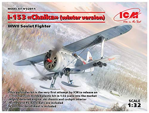 ICM 32011 I-153 (versión de Invierno), WWII Soviet Fighte Maqueta de maqueta, Color Gris ICM 32011 I-153 (versión de Invierno), WWII Soviet Fighte Maqueta de maqueta, Color Gris
