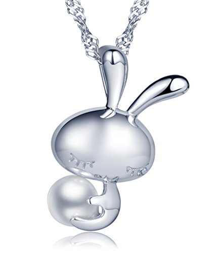 Infinite U – Collar para mujeres y chicas con dije de conejo hecho de plata de ley 925, con perla incluida, 6 mm
