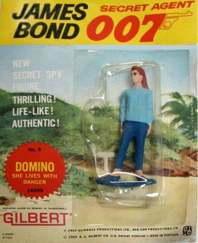 James Bond Vintage Gilbert Movie Figure # 9 Domino : She Lives with Danger on Original 1965 Era Card by Secret Agent 007