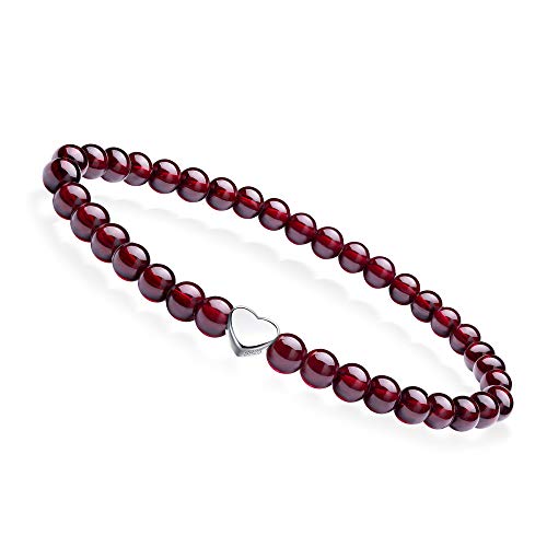 J.Endéar Pulsera de Piedras Preciosas Naturales Pulsera Elástica con Cuentas de Granate de 5 mm con Colgante de Plata 925 y Pulsera de Corazón J.Endéar Pulsera de Piedras Preciosas Naturales Pulsera Elástica con Cuentas de Granate de 5 mm con Colgante de Plata 925 y Pulsera de Corazón