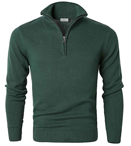 Jersey de Algodón para Hombre Suéter de Cuello Media Cremallera Sudadera de Punto Cómoda de Manga Larga Verde L