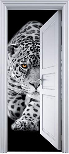 jiuyaomai Calcomanía de Puerta autoadhesiva 3D Jaguar 3D para Puertas Interiores, Dormitorio, Sala de Estar, baño, decoración de la casa M 77x200cm