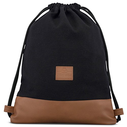 Johnny Urban Mochila de Cuerda Negro/Marrón Bolsa de Cuerdas para Hombre Mujer Niños y Adolescentes - Mochilas Cordón de Gimnasio - Bolsa Deporte de Algodón y Cuero Vegano