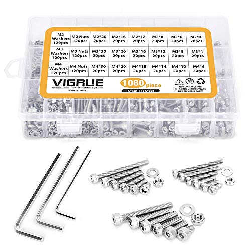 Juego de Tornillos y Tuercas, M2 M3 M4 Cabeza de Botón de Acero Inoxidable Head Hex Cabeza de Casquillo Tornillos con Tuercas Kit de Rosca Metrica con Caja de Almacenamiento (1080 Piezas) Juego de Tornillos y Tuercas, M2 M3 M4 Cabeza de Botón de Acero Inoxidable Head Hex Cabeza de Casquillo Tornillos con Tuercas Kit de Rosca Metrica con Caja de Almacenamiento (1080 Piezas)