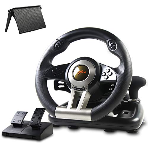 Juego Volante, PXN-V3II 180 ° Competition Racing Volante con puerto USB universal y con pedal, apto para PC, PS3, PS4, Xbox One, Nintendo Switch - Negro
