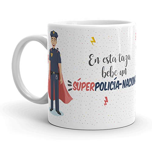 Kembilove Tazas de Café de Policía Nacional Superhéroe – En Esta Taza Bebe un Súper Policía Nacional – Tazas de Desayuno para la Oficina – Taza de Café y Té para Trabajadores