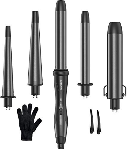 KIPOZI Rizador Pelo 5 en 1, Planchas Rizadoras Profesional Ceramica Muitifunción Barras con Diferentes Diámetros Intercambiables, Rizador de Pelo Incluye Guante Resistente al Calor, de Negro Gris KIPOZI Rizador Pelo 5 en 1, Planchas Rizadoras Profesional Ceramica Muitifunción Barras con Diferentes Diámetros Intercambiables, Rizador de Pelo Incluye Guante Resistente al Calor, de Negro Gris