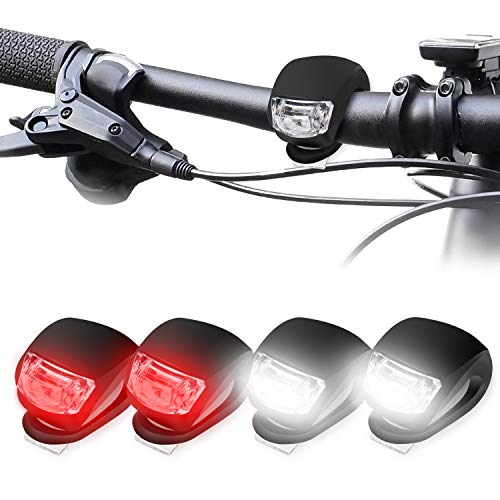 KOROSTRO LED Bicicleta Luz Sets, Luces Bicicleta LED Silicona Impermeable Juego De 4 Luces LED Clip-On Silicone Luces De Bicicleta Blanco Faro y Luz Trasera Roja, Pilas Incluido