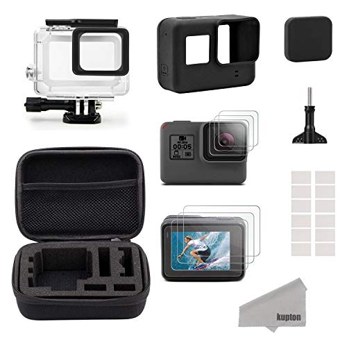 Kupton GoPro Hero7 Black/2018/6/5 Black para Accesorios Kit, Estuche de Viaje Pequeño+Carcasa Case+Protector de Pantalla+Cubre Lente+Montura de Silicona para Go Pro Hero7 Black/2018/6/5