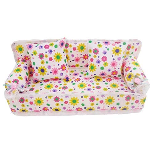 LAANCOO Accesorios de muñecas, niños Mini Flor sofá de Tela Impresiones Florales de los Cojines del sofá Juguete Casa de muñecas en Miniatura Muebles Juguetes para niños Accesorios