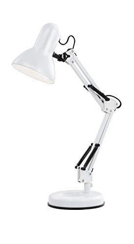 Lámpara de escritorio móvil, lámpara de mesita de noche, lámpara de mesa, retro, color blanco (altura 60 cm, brazo articulado, casquillo E27)