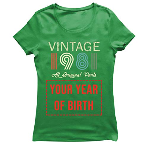 lepni.me Camiseta Mujer Personalizado con Cualquier Año Regalo Vintage Todas Las Piezas Originales (Large Verde Multicolor)