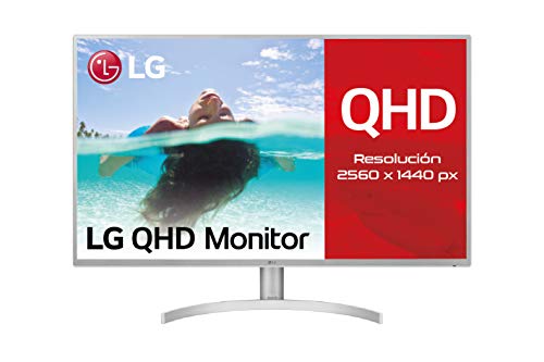 LG 32QK500-C, Monitor Profesional QHD de 80 cm (31.5") con Panel IPS (2560 x 1440 píxeles, 16:9, 300 CD/m², NTSC >72%, 1000:1, 8 ms, 75 Hz, DPx1, mDPx1, HDMIx2, Auriculares) Color Negro y Blanco