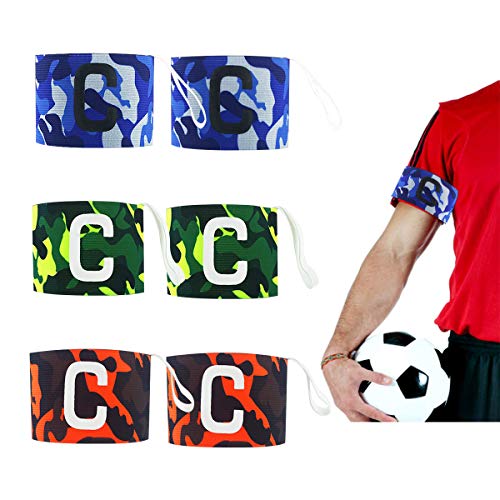 Liwein Brazalete de Capitán Fútbol, 6 Piezas Fútbol Capitán Brazalete Niños Adultos Profesional Elástico Estándar C Brazalete para Múltiples Deportes Azul/Verde/Naranja