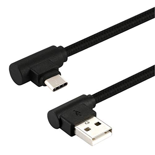 LoongGate Super Corto Anguloso USB C Cables Diseñados, Nylon Trenzado 90 Grado USB Tipo C para el Tipo A para Galaxy Note 8, MacBook, Google Pixel 2 etc (25cm, Negro)