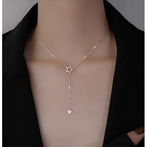 LPNJLALA Plata de Ley Gargantilla de Estrella Brillante Linda Collares con dijes en Forma de Gota Mujer Encantadora Fiesta de Bodas Cumpleaños 40 CM, Plata LPNJLALA Plata de Ley Gargantilla de Estrella Brillante Linda Collares con dijes en Forma de Gota Mujer Encantadora Fiesta de Bodas Cumpleaños 40 CM, Plata