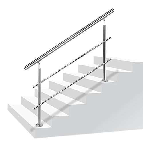 LZQ 80cm Barandilla de acero inoxidable, pared pasamanos escaleras barandilla con 2 travesaños para escaleras, balcones