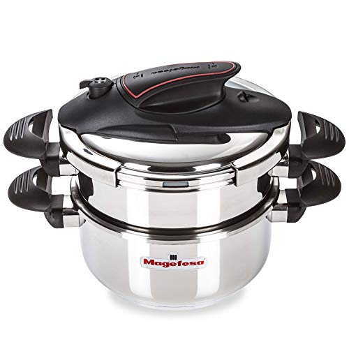 MAGEFESA Prisma Olla a presión Super rápida de fácil Uso, Acero Inoxidable 18/10, Apta para Todo Tipo de cocinas, Incluido inducción. (4L + 6L) MAGEFESA Prisma Olla a presión Super rápida de fácil Uso, Acero Inoxidable 18/10, Apta para Todo Tipo de cocinas, Incluido inducción. (4L + 6L)