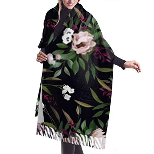 Manta, bufanda con flecos de tacto de cachemira, accesorios de vestidos, tapiz, romántico patrón oscuro compuesto flores pintadas Premium La