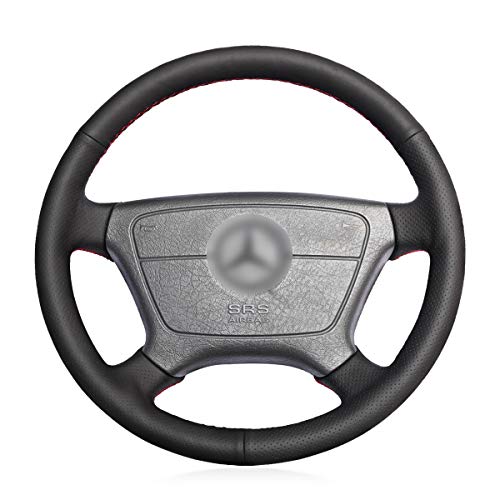 MEWANT Funda para volante de coche de piel sintética de color negro para Mercedes-Benz W210 Clase E E200 240 280 320 1995-2002 W140 S320 350 420