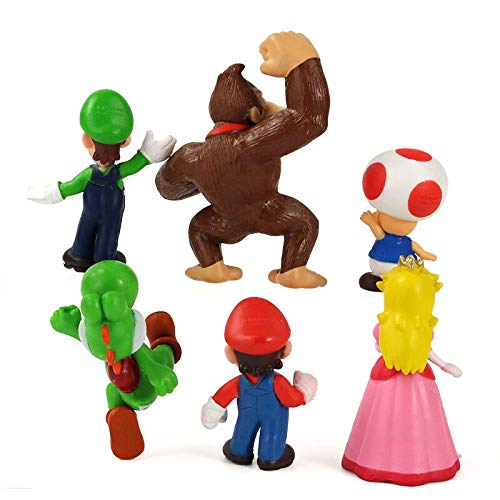 MIAOGOU Mario Juguetes 4-8cm 6pcs / Lot Super Mario Bros Figura Luigi Mario Donkey Kong Yoshi Toad Princesa Peach Anime Modelo Juguetes PVC Llaveros