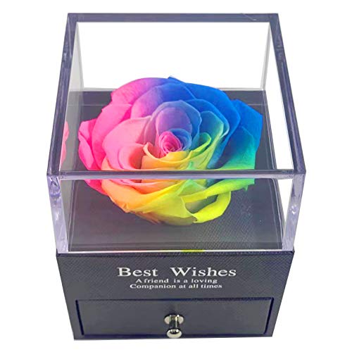 MINCHEDA Rosa Eterna Real Preservada Caja de Regalo para Joyería Regalos Originales para Mujer para Día de San Valentín, Aniversario, Cumpleaños