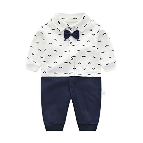 Minizone Gentleman bebé Trajes de algodón Romper Boy manga larga pijama con Bowtie para 9-12 Meses Azul